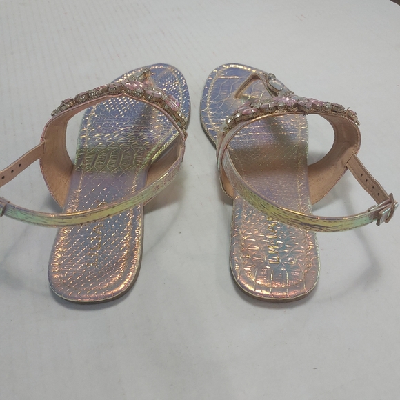 Liliana Woman's Pink Jeweled Ankle Straps T Straps Flat Sandals Size 11M - Picture 4 of 12
